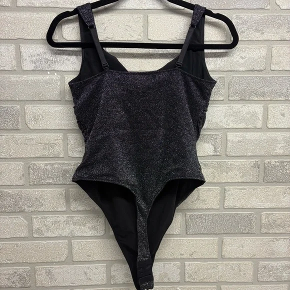 Popilust Black Silver Shimmer Bodysuit Shapewear L - Picture 3 of 8